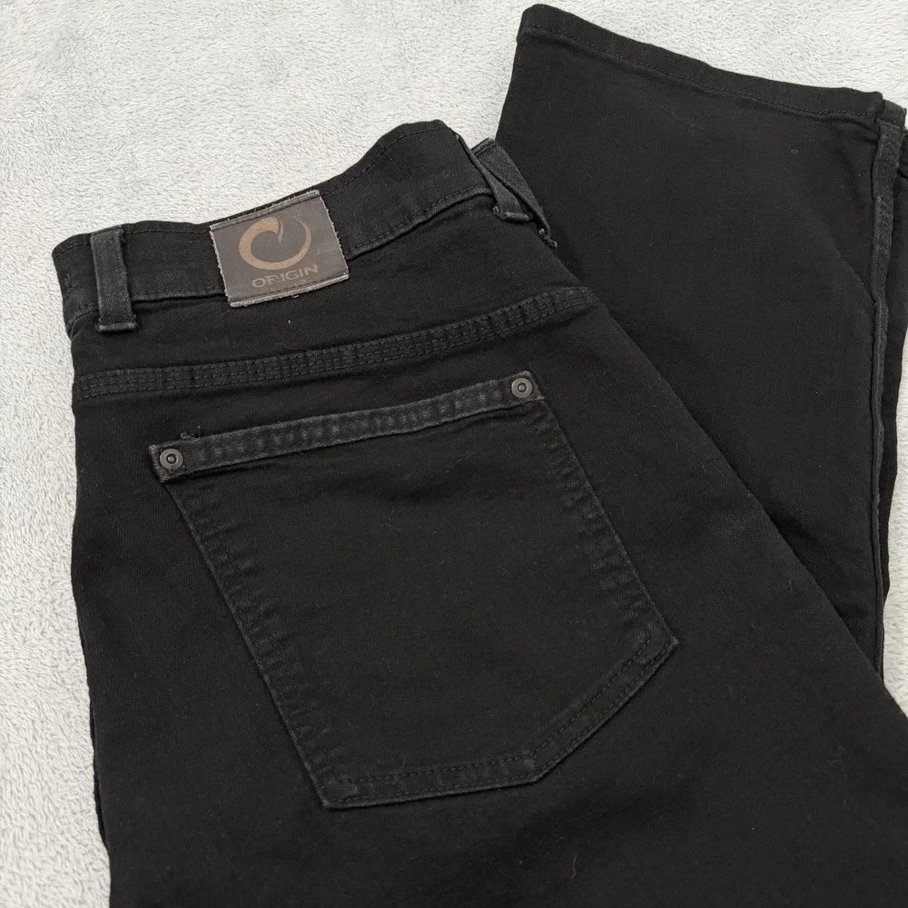 Origin Jeans Mens 36x32 Black Straight Fit Denim Stretch Waist Made In USA